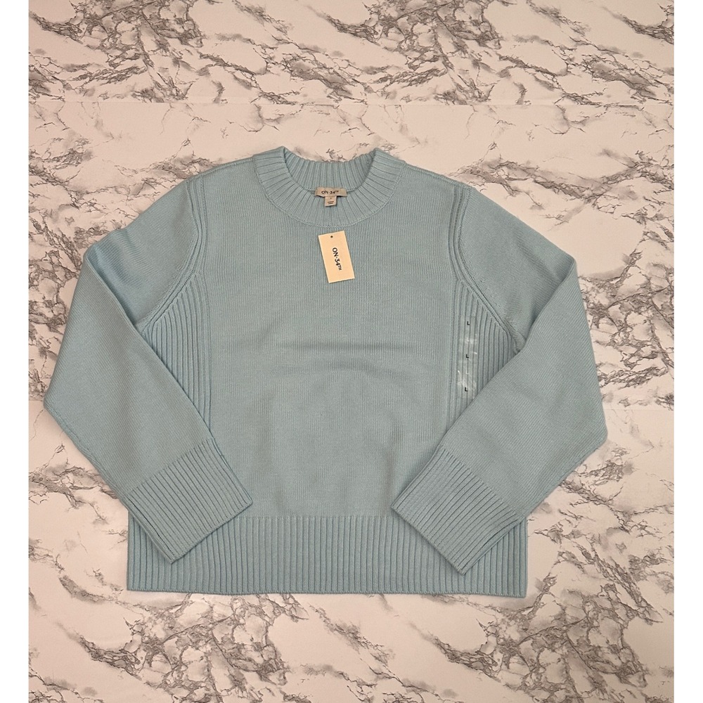 ON-34th Womens Light Blue Ribbed Crewneck Sweater Size Large NWT